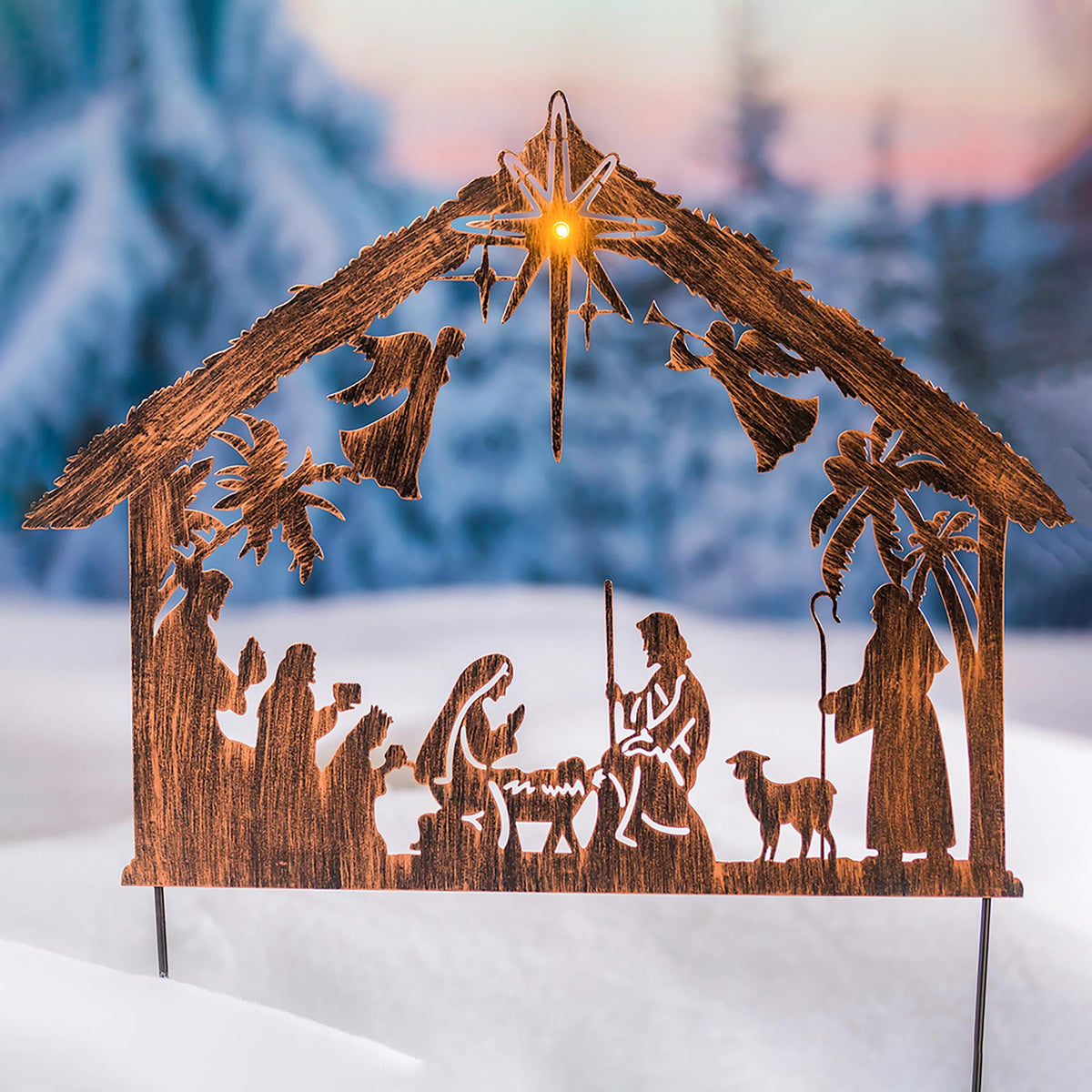 28"H Solar Illuminated Nativity Stake - nativity-set